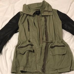 Olive faux denim & leather jacket